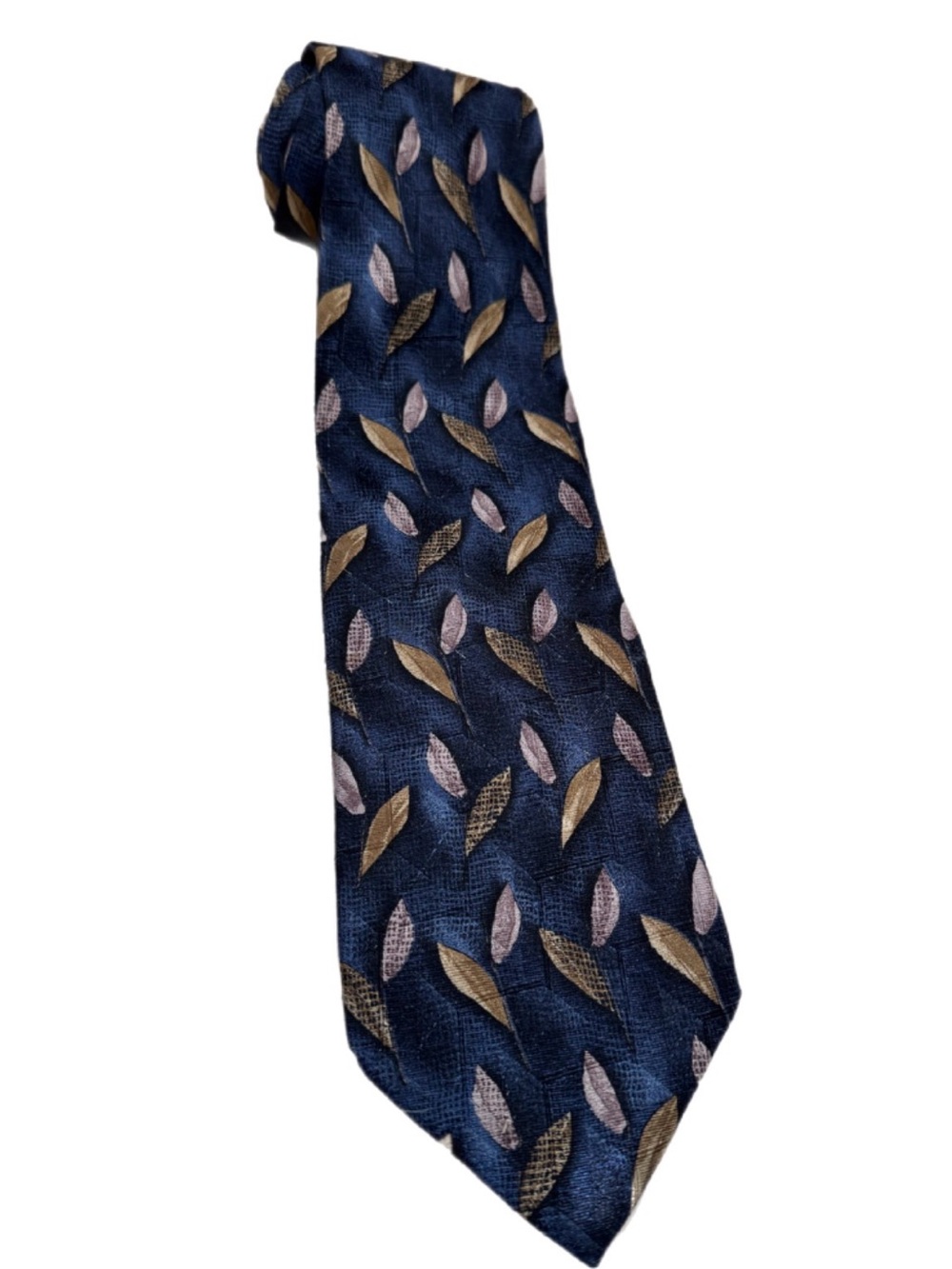 Ermenegildo Zegna Silk Luxury Gold Blue Leaf Pattern Vintage Men’s Designer Tie